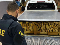 PRF apreende uma tonelada de maconha e recupera caminhonete