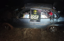 Condutor capota Corsa lotado de cigarro contrabandeado na MS-164