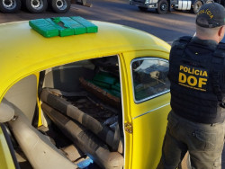 Fusca amarelo é apreendido com 91 quilos de maconha na BR-487