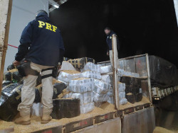 PRF apreende 10 toneladas de maconha sob uma carga de soja