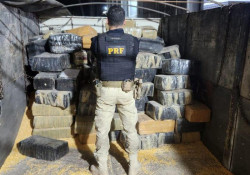 Carreta com milho a granel abordada na BR-163 levava 3,3 toneladas de maconha