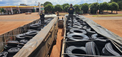 Carretas carregadas com 600 pneus ilegais são apreendidas na MS-164