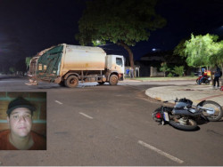 Motociclista morre após colidir com caminhão de lixo em cruzamento em Dourados