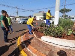 Prefeitura recupera floreiras nos canteiros centrais da cidade