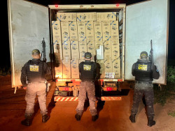 DOF apreende caminhão furtado com 15 mil pacotes de cigarros paraguaios