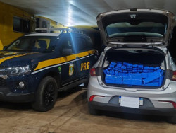 PRF apreende 318 quilos de maconha e recupera veículo em Água Clara