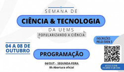 Semana de Ciência e Tecnologia da UEMS ocorre de 04 a 08 de outubro