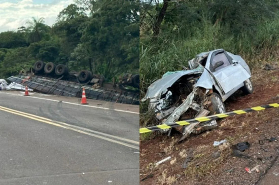 Homem morre em colisão entre carro e carreta na BR-163