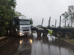Carreta ficou atravessada em rodovia (Foto: Jornal da Nova)