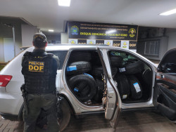 Mais de cem pneus apreendidos pelo DOF (Foto: Assessoria/DOF)
