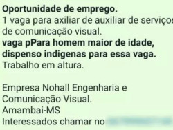 MPF denuncia empresário que dispensou indígenas em anúncio de emprego